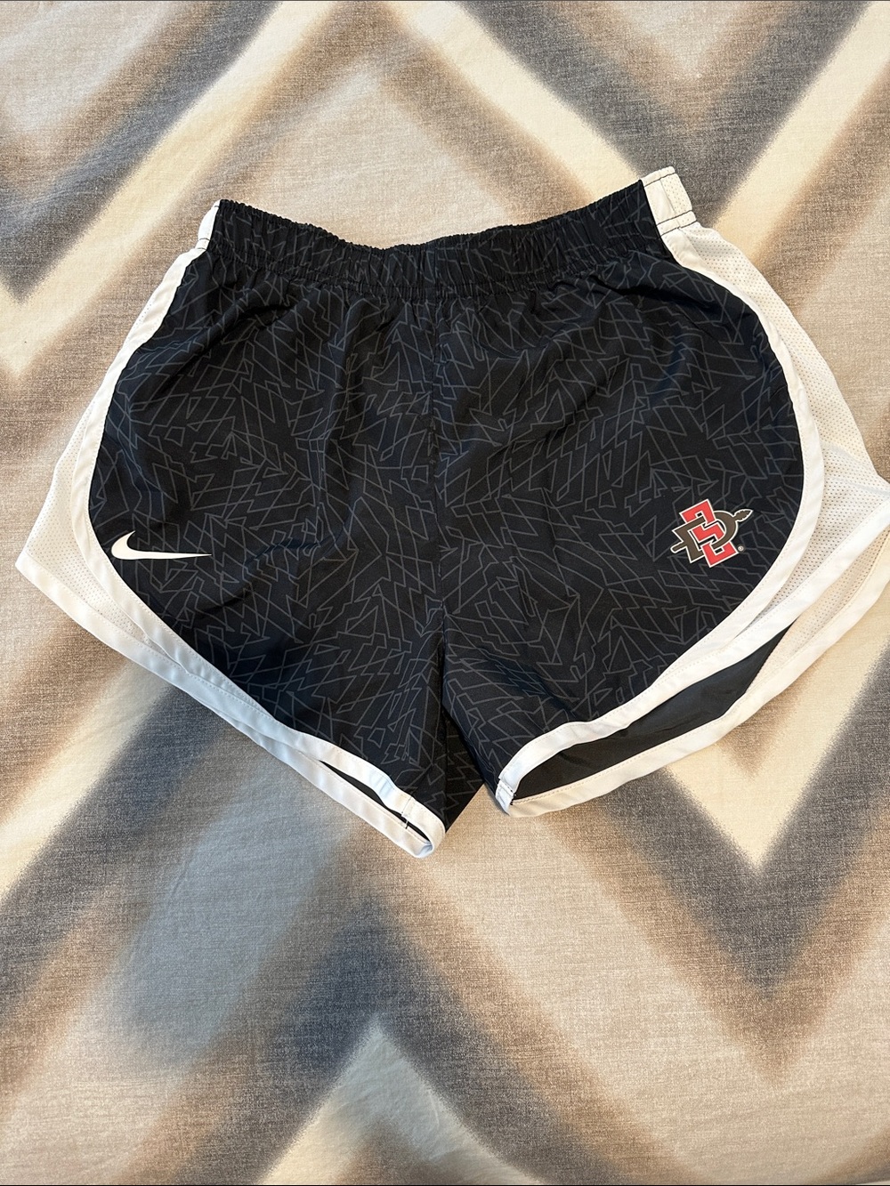 Nike Women’s Black Athletic Shorts with White Trim and Red SDSU Logo